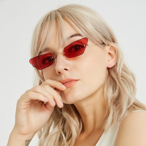 

frameless narrow ocean sunglasses small cateye sun glasses wire temple retro designer 8 colors wholesale, White;black