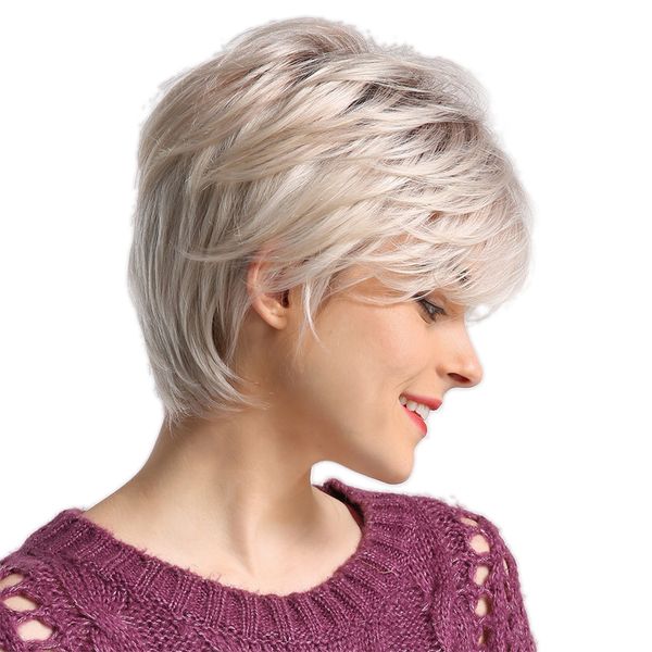 

12 inches ombre short platinum blonde human hair wigs for women, Black