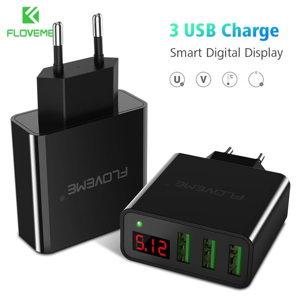 

floveme 3 port usb charger for iphone x 7 6 5s samsung xiaomi phone charger 5v 3a led display fast universal travel usb charger