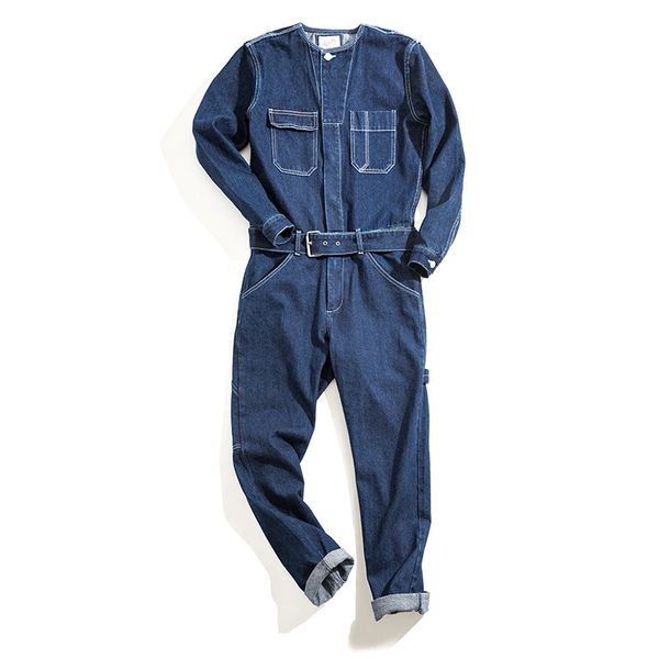 

work wear japanese style retro jumpsuit spring new style long sleeve casual straight pants men, Gray