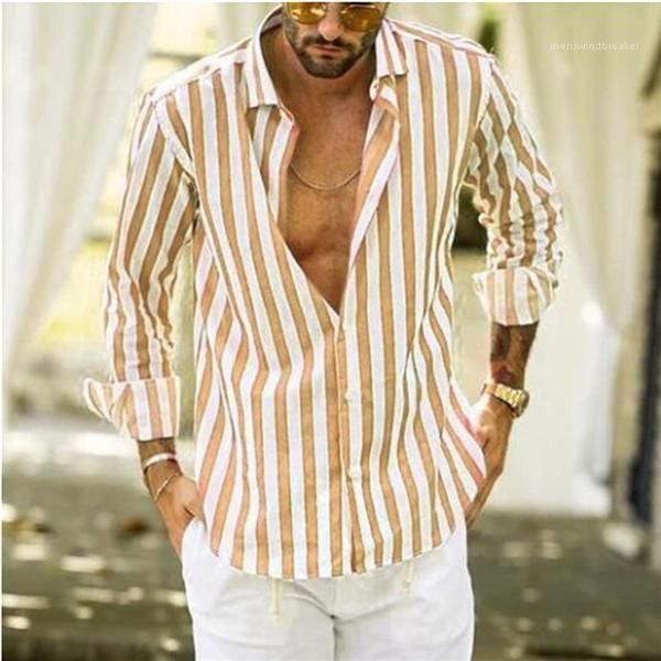 

buttons long sleeve mens three color shirt mens designer shirts stylish simple lapel vertical stripes loose, White;black