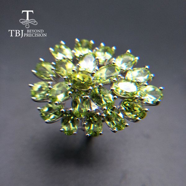 

tbj,natural 12.6ct big peridot gemstone ring 925 sterling silver fine jewelry for women wife anniversary gift cj191210, Slivery;golden