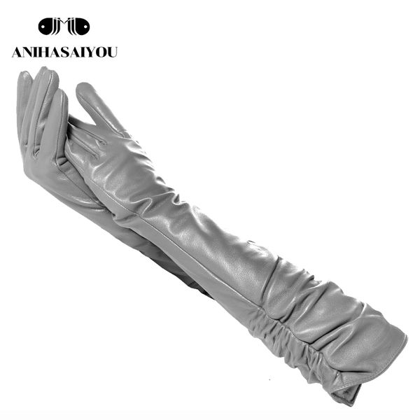 

2019 selling female long leather gloves,sheepskin women' long gloves,dark gray winter long leather gloves women - 2081c t191130, Blue;gray