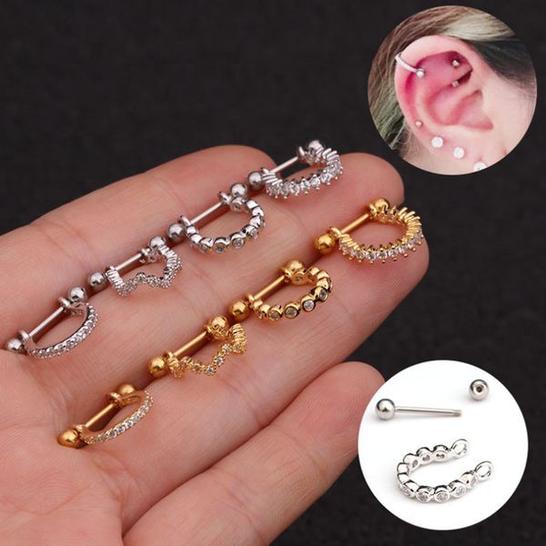 

new stainless steel stud earrings micro inlay earrings zircon soft ear bone nails body piercing jewelry, Golden;silver