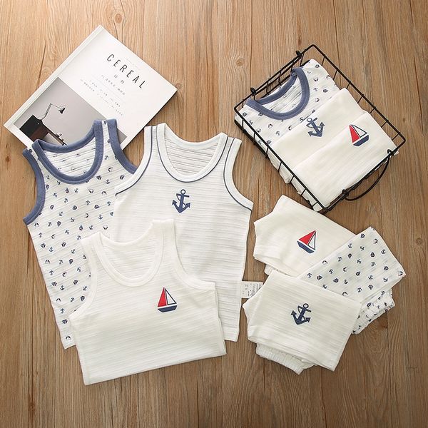 

2020 new bamboo sailing cotton absorbent quick-drying summer thin children's vest sailing vest i-type boy sleeveless shirt, Blue