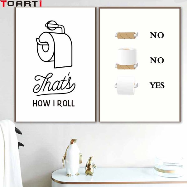 

toilet tissue modern poster&prints creative canvas painting for washroom modular wall picture for restroom wall art home decor