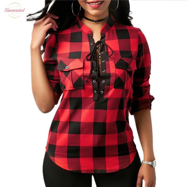 

plaid plus size shirts for women 2020 spring long sleeve stand collar blouses shirt office lady cotton lace up 100% cotton tunic, White
