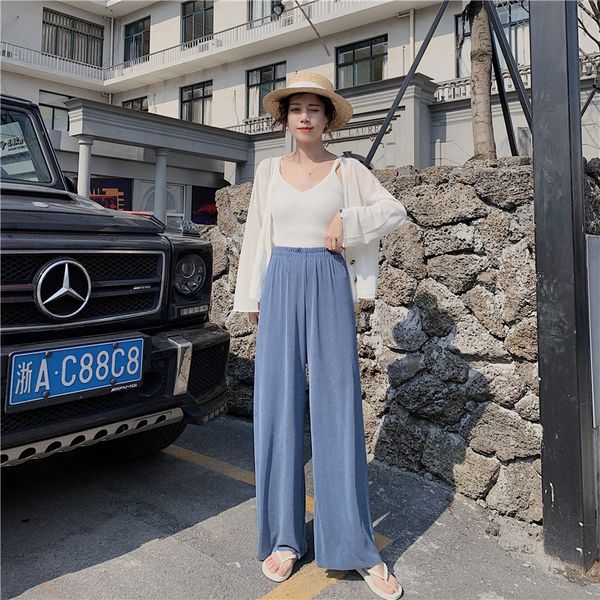 

summer object ice silk knitting wide-legged pants since feeling show thin waist drape straight leg sweep the floor height of pants, Black;white