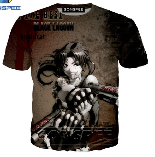 

классический аниме black lagoon gun футболка унисекс мужчины женщины 3d печати tshirt harajuku homme tshirt k1377, White;black