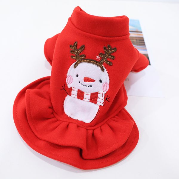 

christmas dog clothes winter snowman printing pet dogs dress for small dogs holiday party skirt teddy yorkies coat pet products
