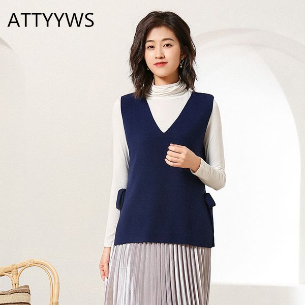

2019 new brand attyyws ladies knit sleeveless sweater v-neck vest vest fashion wild women jacket spring and autumn pullover, White;black