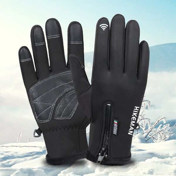 

sagace men ski touch screen gloves fleece winter warm ski outdoor riding sport full finger zipper silicone non-slip mittena30107