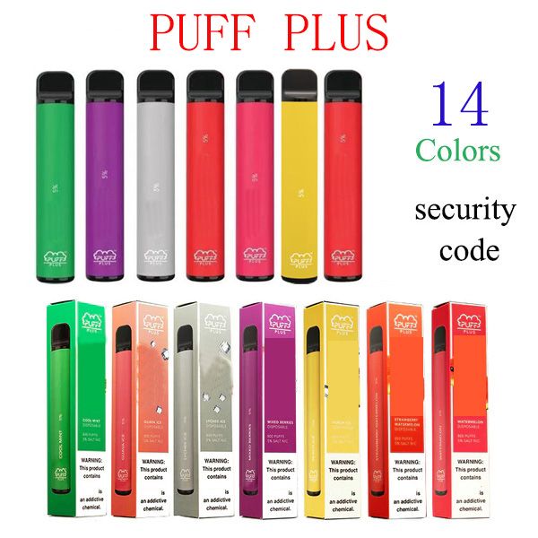 

Puff плюс одноразовые Vape устройство 14 новых цветов нового код безопасности 550mAh батарея слоеного бара плюс дополнительные трости