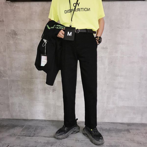 

2019 spring original stretch slim fit jeans new men directly canister bound feet jeans straight classic loose solid black pants, Blue