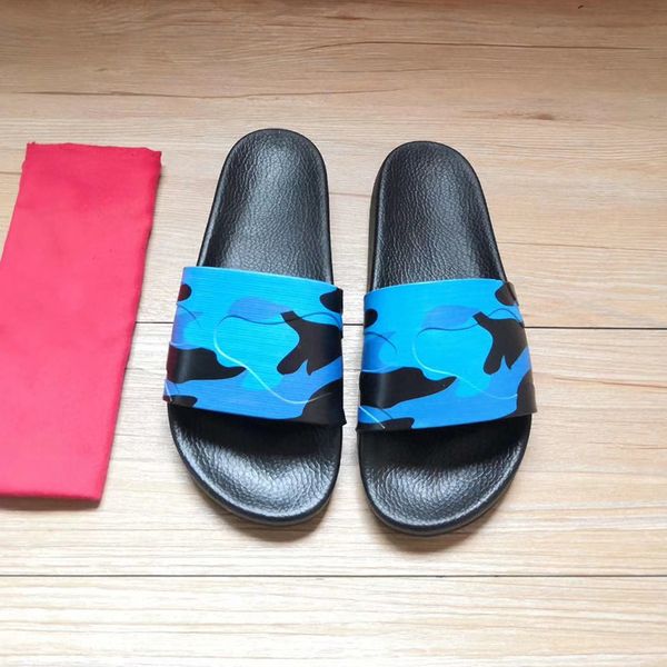 

2020 designer slides camouflage rubber slider sandal mens women slipper flip flops summer beach sandal good quality with box, Black