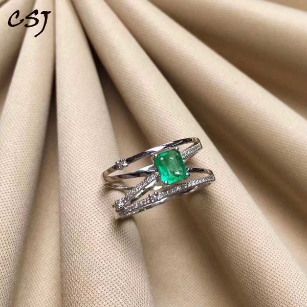 CSJ Natural verde esmeralda Anel 925 Sterling Silver 4 * 6 milímetros de pedras preciosas de maio Birthstone Jóias presente para as mulheres CJ191210