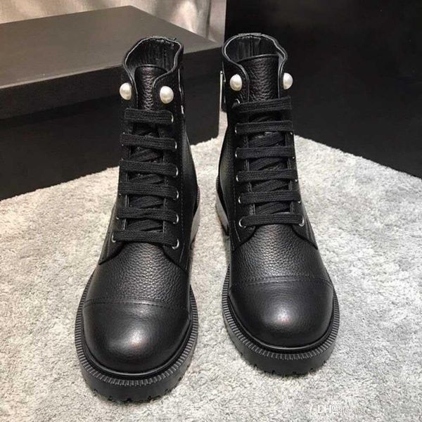

new fashion calfskin boot ankle martin boots women designer shoes lace-ups luxury black leather cowboy booties size 35-41