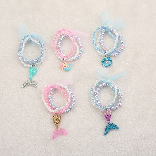 

1pc cute multicolor resin mermaid and shell elasticity bracelet for birthday gift child girls teens woman jewelry, Black