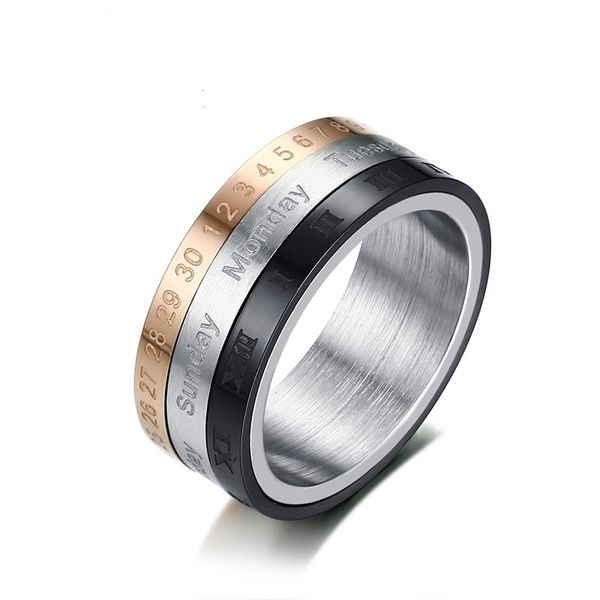 

8mm black silver gold color fashion simple men's rings stainless steel three colors ring jewelry gift for boys men j353