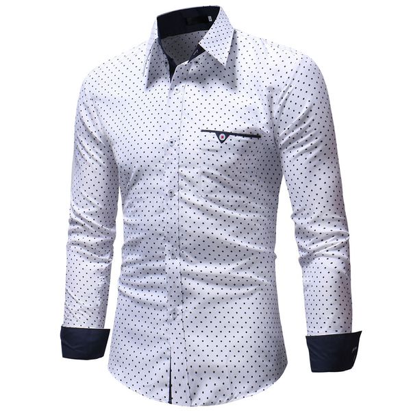 

lncdis new fashion men's autumn casual formal broadcloth polka dot slim fit long sleeve dress shirt blouse daily hip n4, White;black
