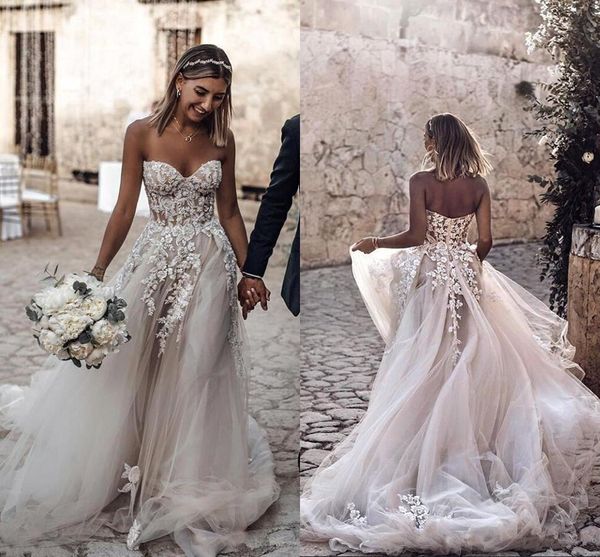 Plus Size Country Style 3D Floral Appliques A-Linha Vestidos de Noiva de Casamento Boêmio Vestidos Bridais para Noivas Robe de Mariée BC2024