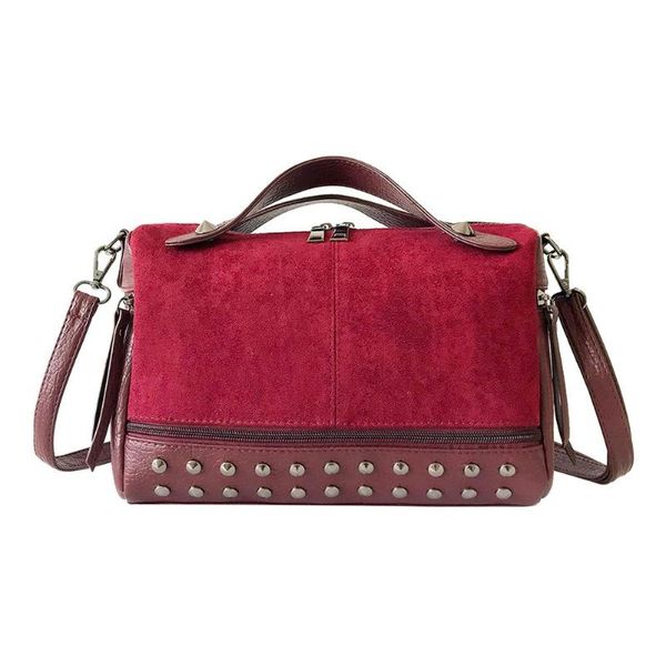 

vintage nubuck leather messenger bag women rivet larger capacity zipper shoulder handbag for girls teenage female