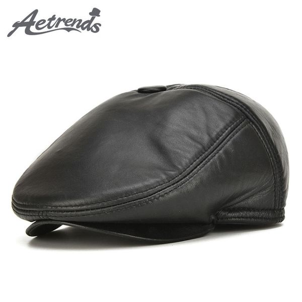 

aetrends] fashion 100% genuine leather newsboy caps men's hats leather caps z-5305, Blue;gray