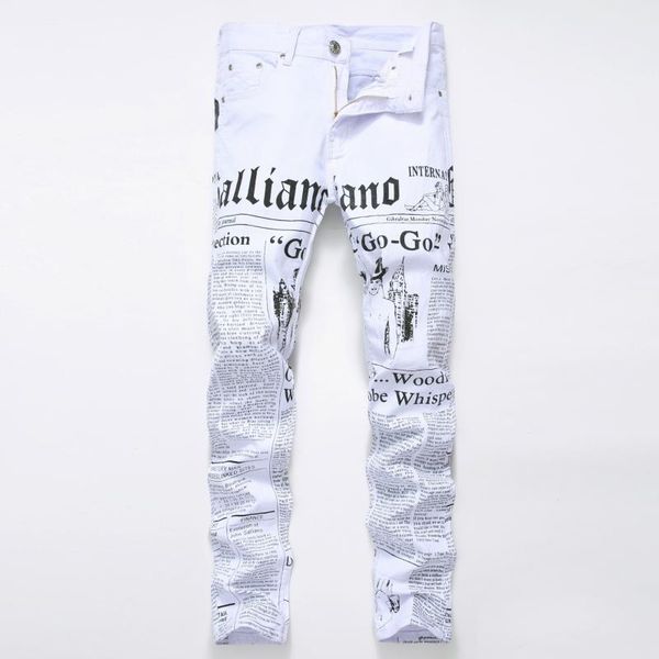 

new european style 3d fashion men's printed letter hip hop biker rap slim jeans printing men skinny pants, Blue