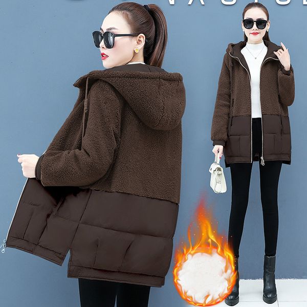 

2019 women parkas winter hooded warm coat solid color slim cotton padded jacket female long parka women wadded feminina, Black