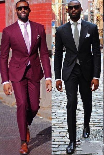 

burgundy/black mens wedding tuxedos peak lapel groom groomsmen tuxedos popular man blazers jacket 2 piece suit(jacket+pants+tie) 1305, Black;gray
