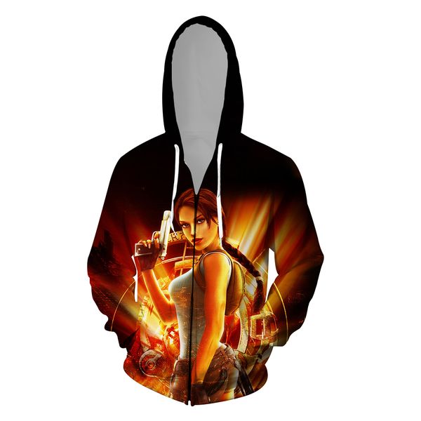 

tomb raider fantasy action movies hoodies hooded zipper hoodies long sleeve women/men plus size s-4xl, Black