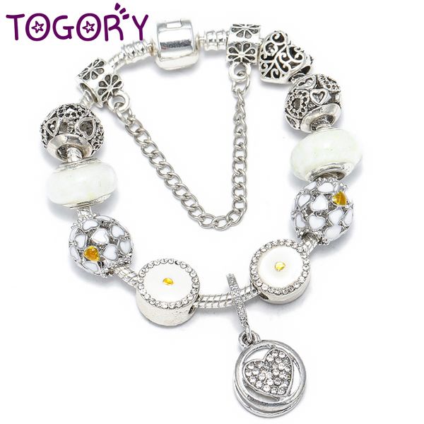 

enamel heart to heart beads charm bracelets & bangles original pulsera with snake chain bracelets for women fashion jewelry, Golden;silver