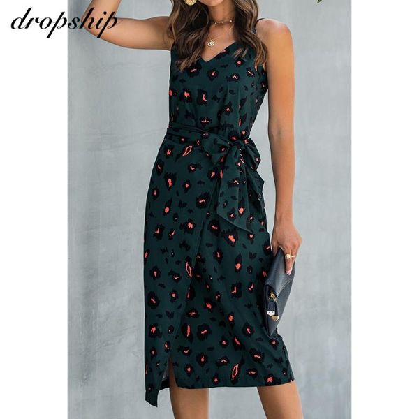 

dropship leopard print dress 2020 midi sleeveless cotton dresses casual bodycon dress spaghetti summer dresses for women sexy, Black;gray