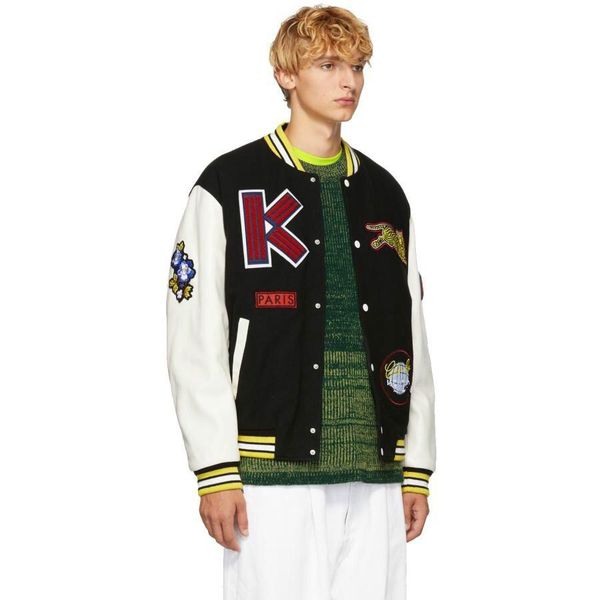 

18fw embroidery down jacket dragon and tiger alphabet letter fashion men's coat couple outwear jacket hfwpjk177, Black;brown