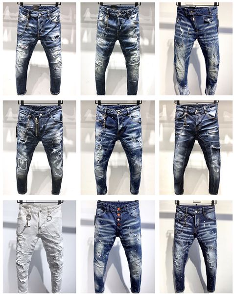 

ss20 новое прибытие d2 высокое качество brand дизайнерские мужчины denim байкер джинсы вышивка брюки мода дыры брюки италия размер 44-54, Blue