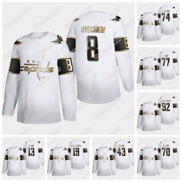 

alex ovechkin washington capitals 2020 white golden edition jersey kovalchuk braden holtby t.j. oshie nicklas backstrom wilson burakovsky, Black;red