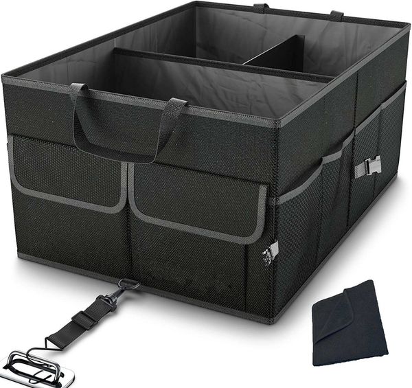 

car trunk organizer collapsible storage non slip bottom securing straps