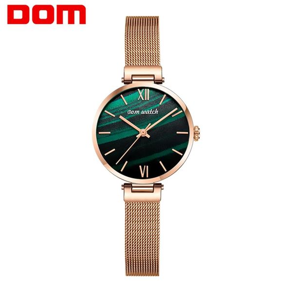 

dom women watches new rose gold ladies bracelet watch womens quartz dress malachite green wristwatch feminino clock g-1286g-3m, Slivery;brown