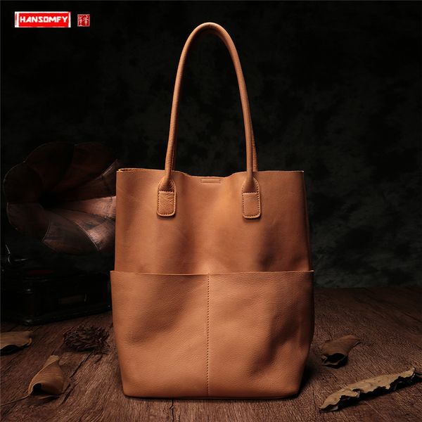 

genuine leather bag women's handbag retro casual soft leather large capacity shoulder bag female detachable tote bags shopping