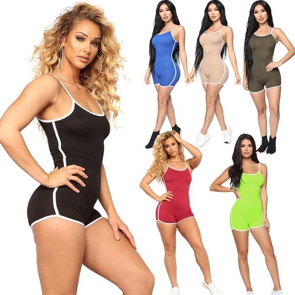 

2020 womens summer bodycon bodysuit rompers women solid color halter jumpsuit shorts sleeveless one piece outfits playsuit s-4xl, Black;blue