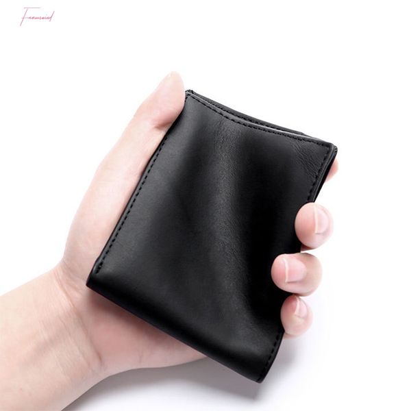

vintage men wallet genuine leather short thin slim coin purse multi card position business card holder brief male clutch bag, Red;black