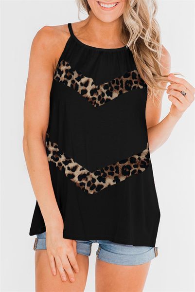 

contrast color womens designer tshirts fashion loose leopard panelled halter womens designer tees casual females clothing, White