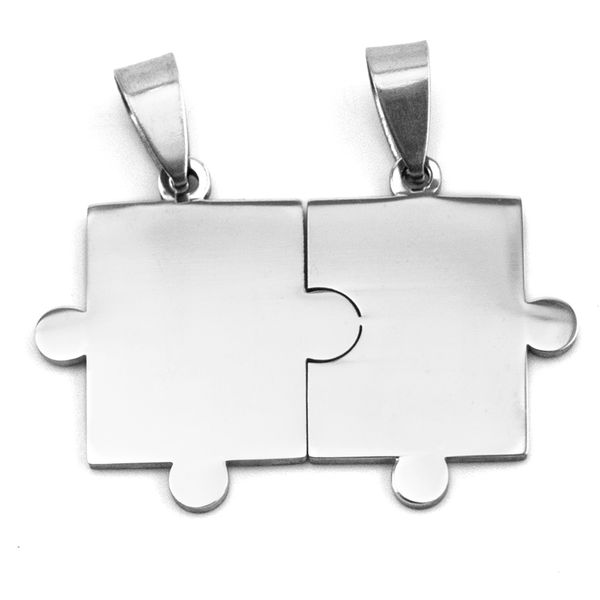 

simsimi 50pcs diy piece jigsaw puzzle tags charms high polish pendant stainless steel necklace for men women wholesale price, Silver