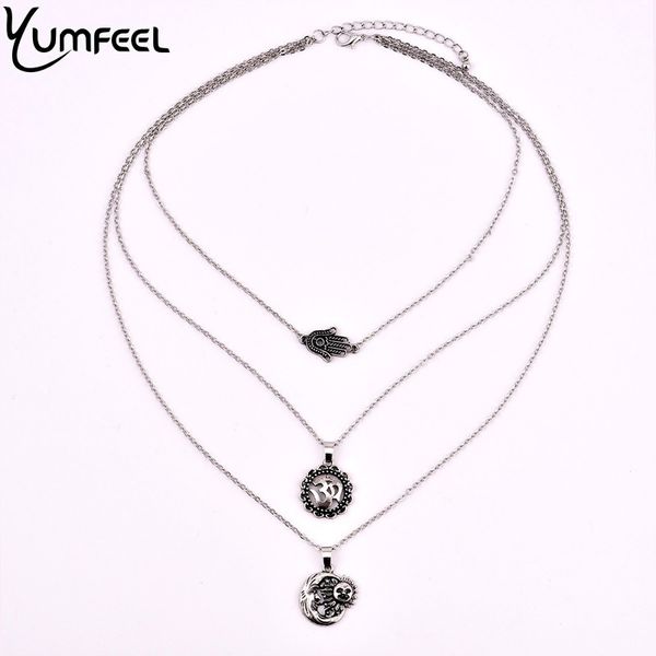 

yumfeel brand choker vintage necklace three layers pendant necklace women gifts fashion jewelry dropshipping, Silver