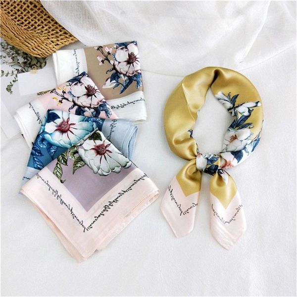 

silk satin hair scarf for women bandana head scarfs female small shawls cute handkerchief yellow neck scarves for ladies 70*70cm, Blue;gray