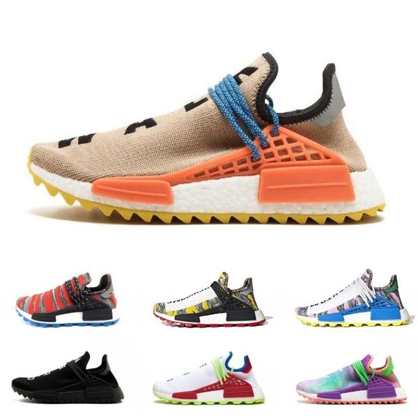 

2019 human race trail running shoes men women pharrell williams hu runner nerd yellow black white blank canvas sport runner sneaker36-47