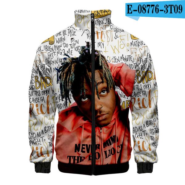 

2020 new design sweater hip hop singer juice wrid 3d color printing around men's and women's standing collar zipper luxury brand 2, Black
