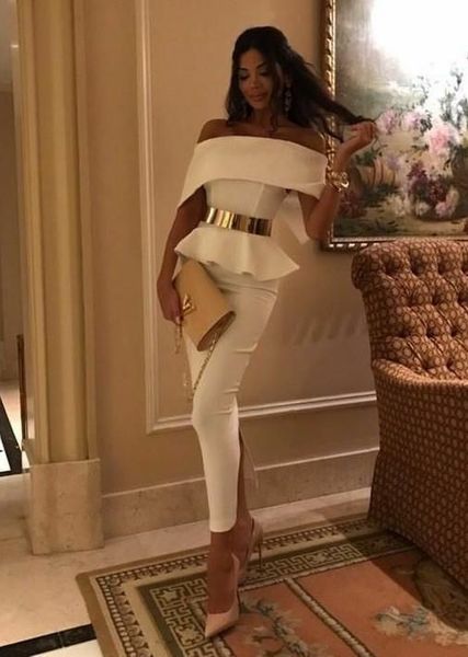 

elegant long sheath off shoulder evening dresses with pockets robe de soiree white tea length prom gowns with side slit vestido de festa, Black;red