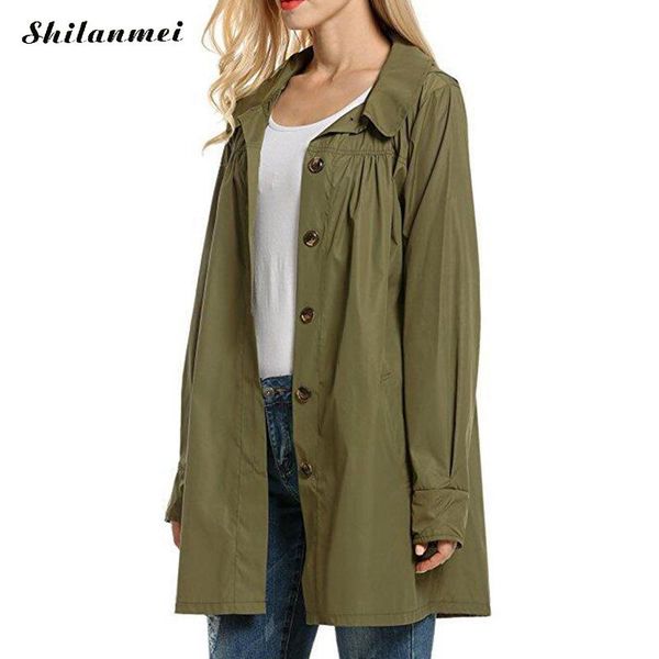 

women trench coat 2019 new fashion long sleeve hooded waterproof coat casual loose solid color trench coats autumn femme anorak, Tan;black