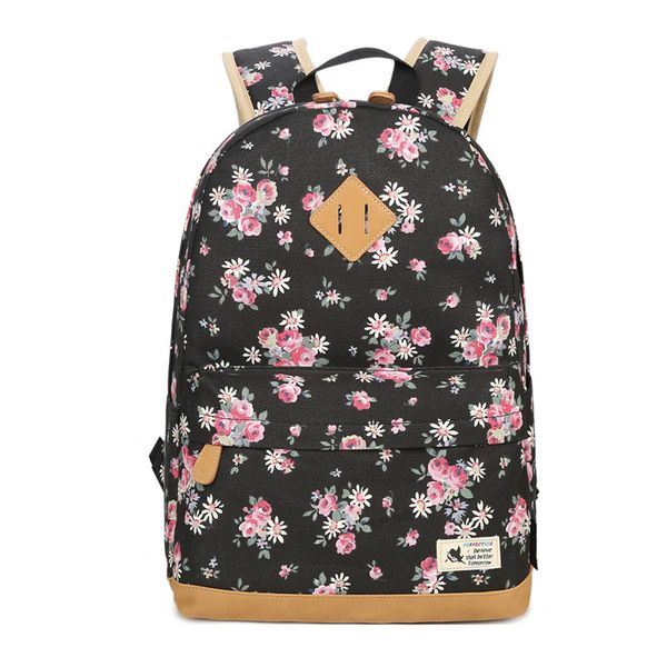 

vintage black floral canvas backpack kids flower lapbag 14 children school bags girls school backpack girl schoolbag bookbag